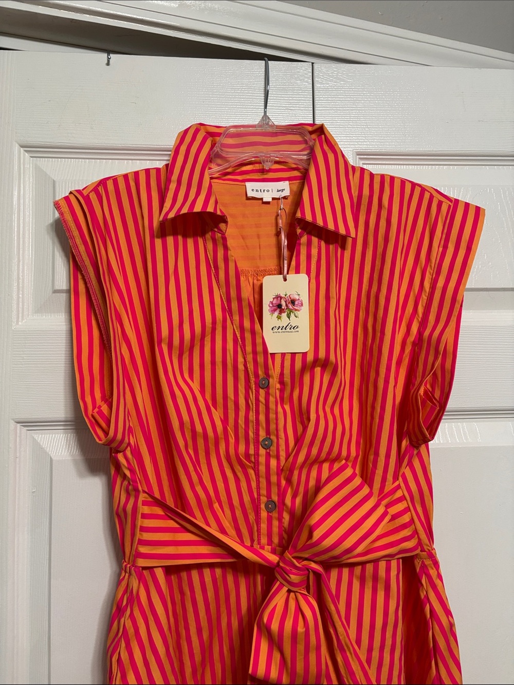 entro Red & Orange Striped Tie-Front Midi Dress - Picture 5 of 11